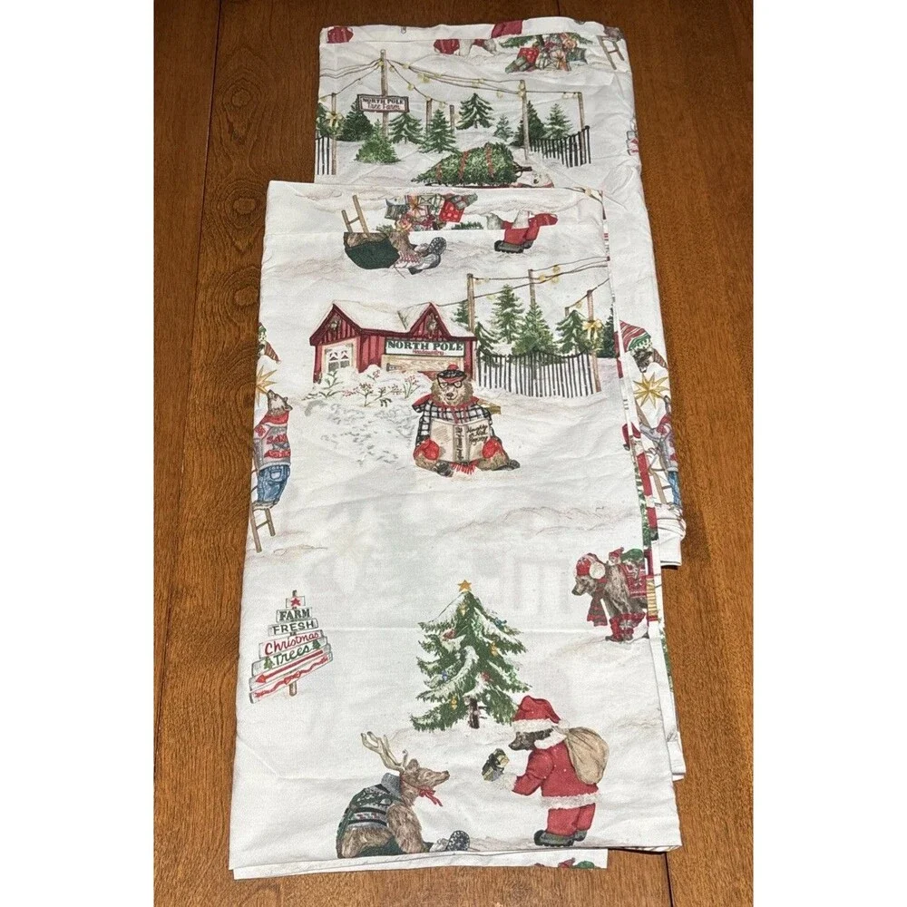 Pottery Barn Beary Christmas King Set Organic Cotton Holiday Bears Trees Retired
